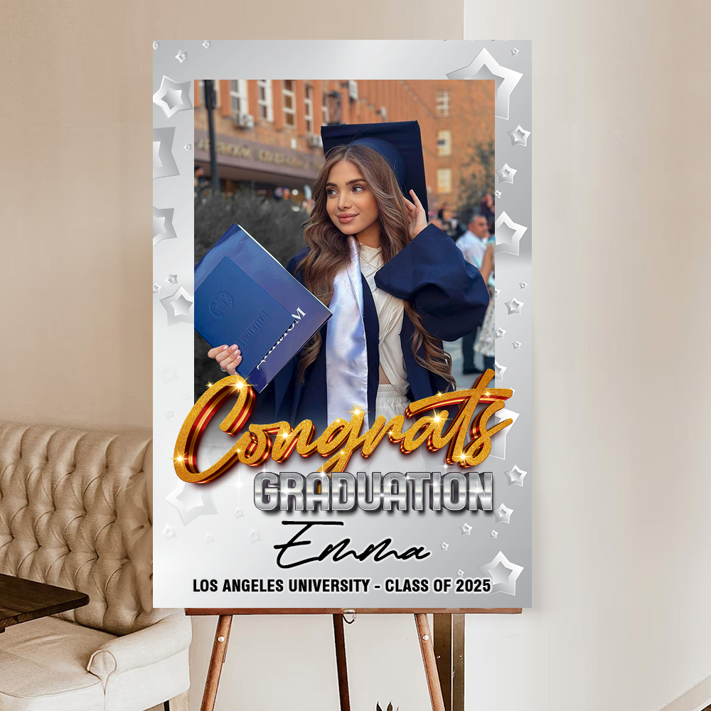 Silver Star Class Of 2025 Custom Photo - Graduation Party Welcome Sign - Custom Photo Grad Party Sign - Personalized Graduation Decoration - Graduation Poster