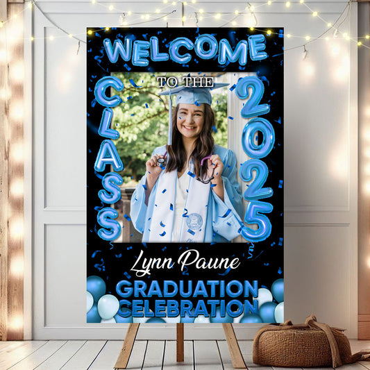 Bubble Styles Class Of 2025 - Graduation Party Welcome Sign - Custom Photo Grad Party Sign - Personalized Graduation Decoration