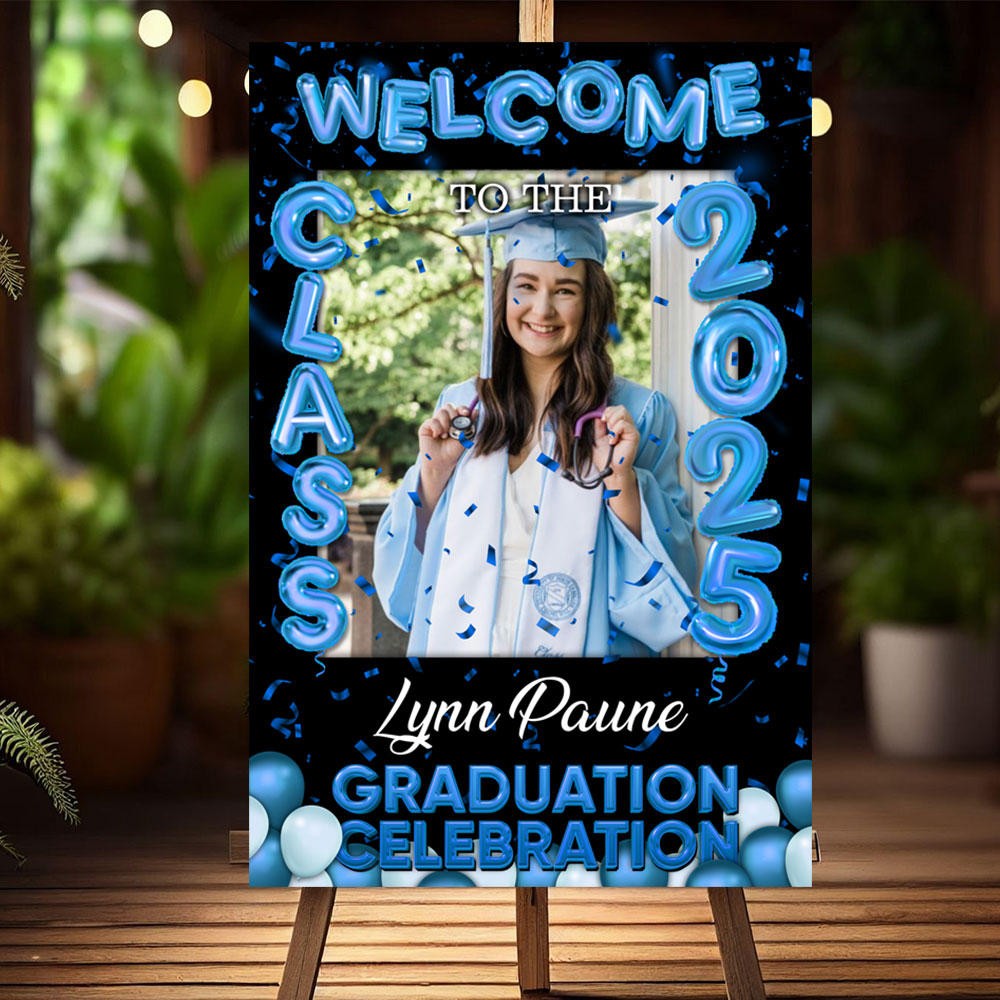 Bubble Styles Class Of 2025 - Graduation Party Welcome Sign - Custom Photo Grad Party Sign - Personalized Graduation Decoration