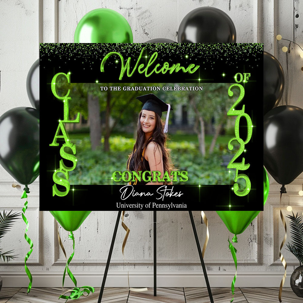 Glitter Style Congrats Graduation Class Of 2025 - Graduation Party Welcome Sign - Custom Photo Grad Party Sign - Canvas Personalized Graduation Decoration