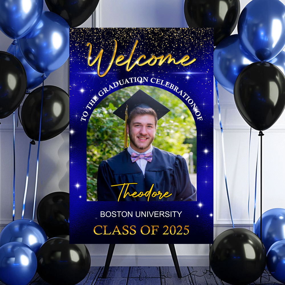 Gold Welcome Sign - Graduation Party Welcome Sign - Custom Photo Grad Party Sign - Personalized Graduation Decoration