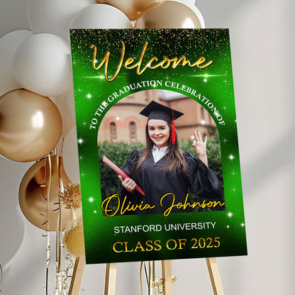 Gold Welcome Sign - Graduation Party Welcome Sign - Custom Photo Grad Party Sign - Personalized Graduation Decoration