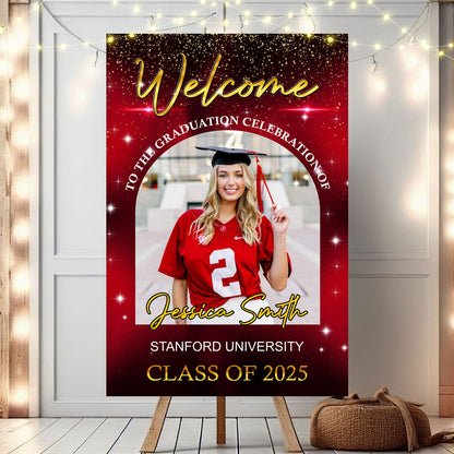 Gold Welcome Sign - Graduation Party Welcome Sign - Custom Photo Grad Party Sign - Personalized Graduation Decoration