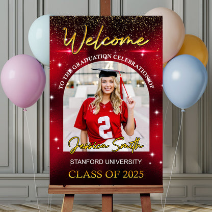 Gold Welcome Sign - Graduation Party Welcome Sign - Custom Photo Grad Party Sign - Personalized Graduation Decoration