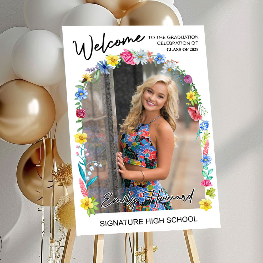 Minimalist Graduation Welcome Sign - Custom Class Of 2025 Graduation Party Welcome Sign - Wildflower Graduation Party Welcome Sign