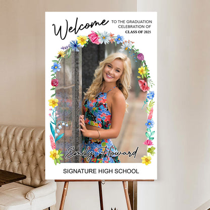 Minimalist Graduation Welcome Sign - Custom Class Of 2025 Graduation Party Welcome Sign - Wildflower Graduation Party Welcome Sign