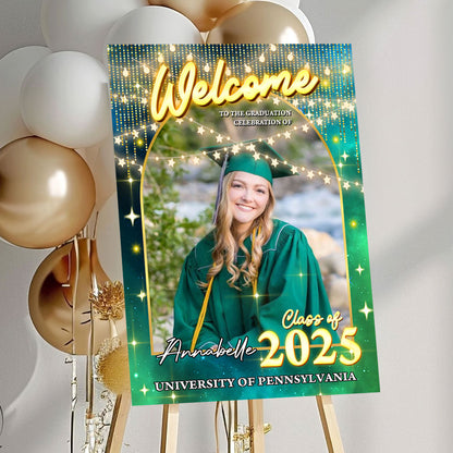 Graduation Light Welcome Sign - Custom Class Of 2025 Graduation Party Welcome Sign - Wildflower Graduation Party Welcome Sign