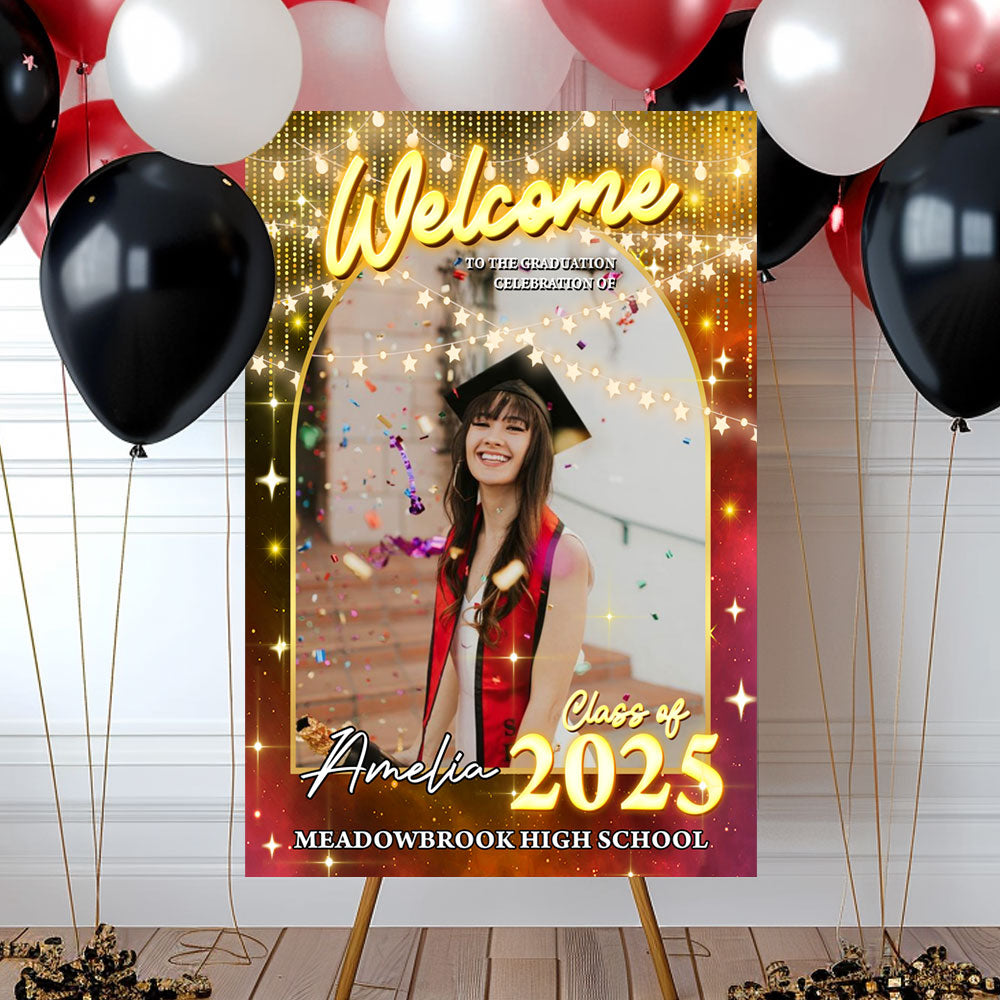 Graduation Light Welcome Sign - Custom Class Of 2025 Graduation Party Welcome Sign - Wildflower Graduation Party Welcome Sign