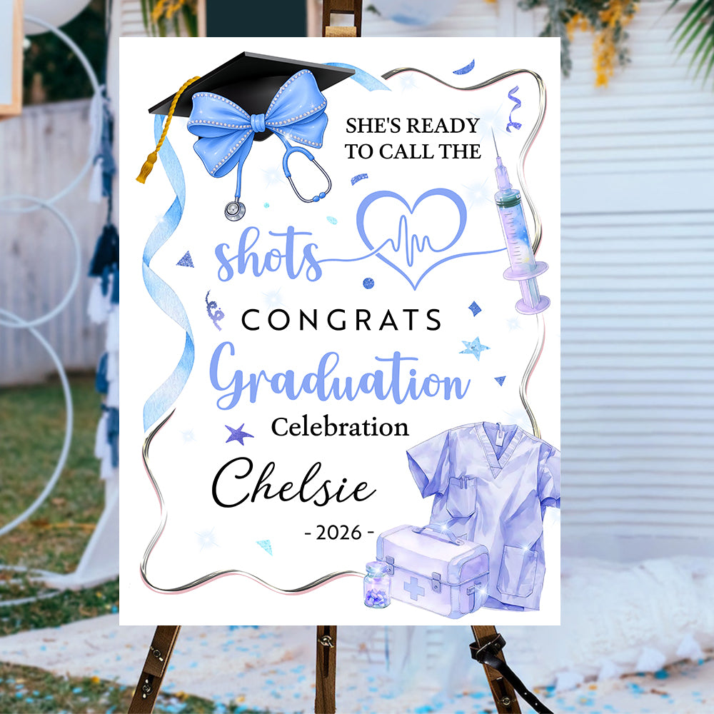 Pink Bow Medical Nurse Graduation Welcome Sign - Custom Photo Grad Party Sign - Personalized Graduation Decoration
