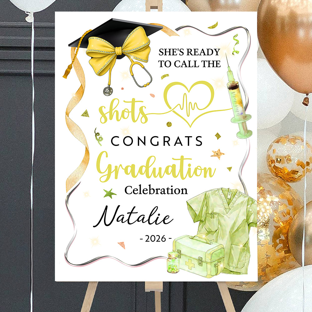 Pink Bow Medical Nurse Graduation Welcome Sign - Custom Photo Grad Party Sign - Personalized Graduation Decoration