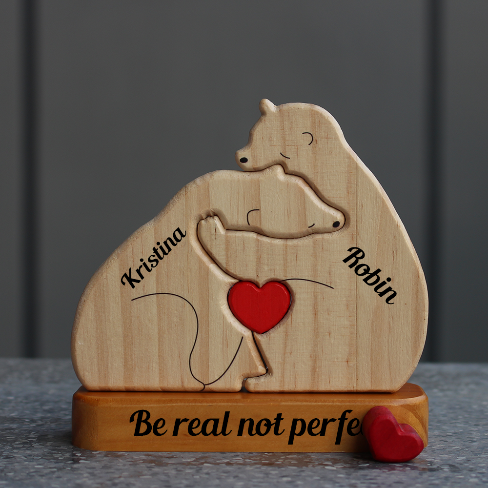 Lovely Bear Family Hugging In Cozy Season - Puzzle Wooden Bears Family - Wooden Pet Carvings