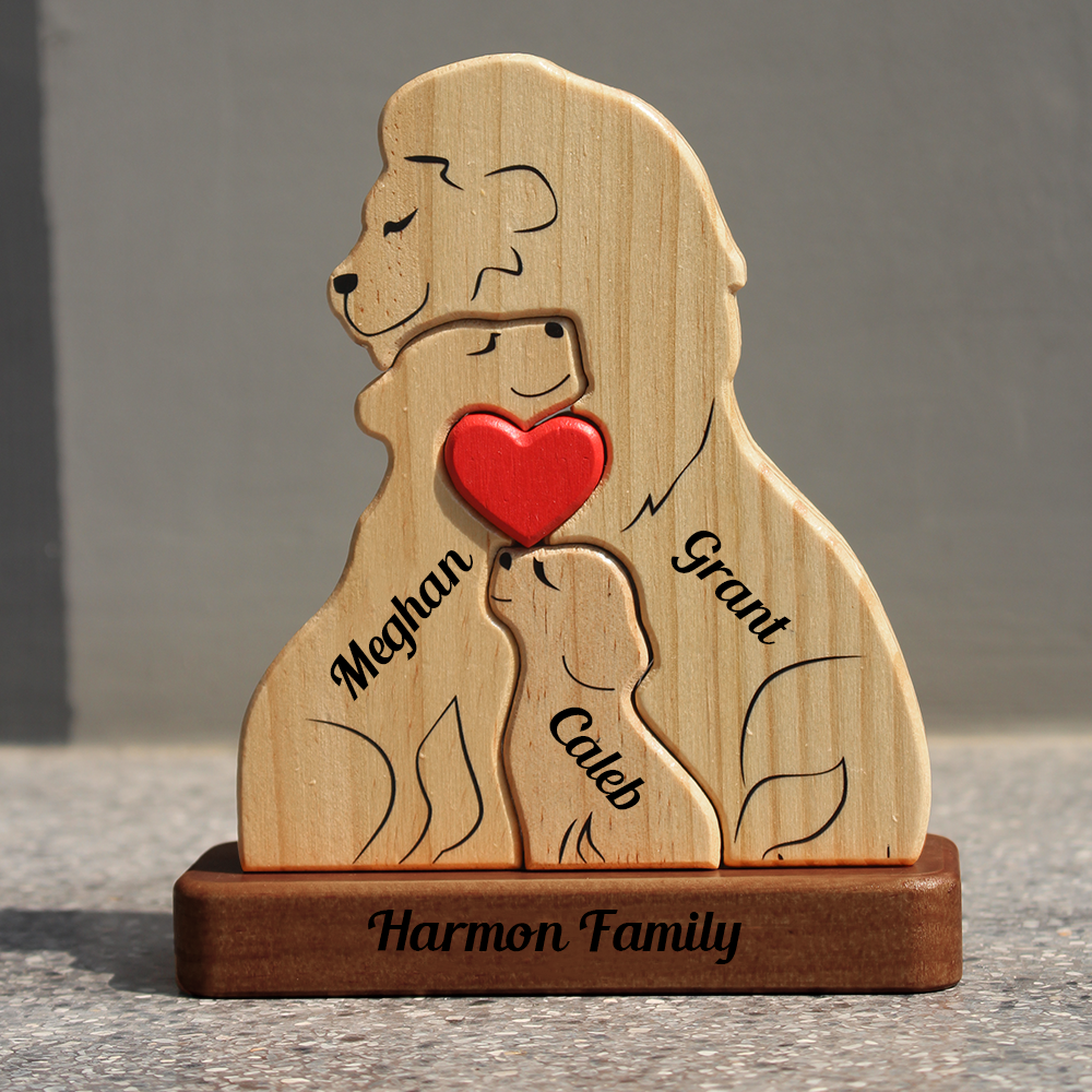 Personalized Lion Wooden Family - Puzzle Wooden Family - Wooden Pet Carvings