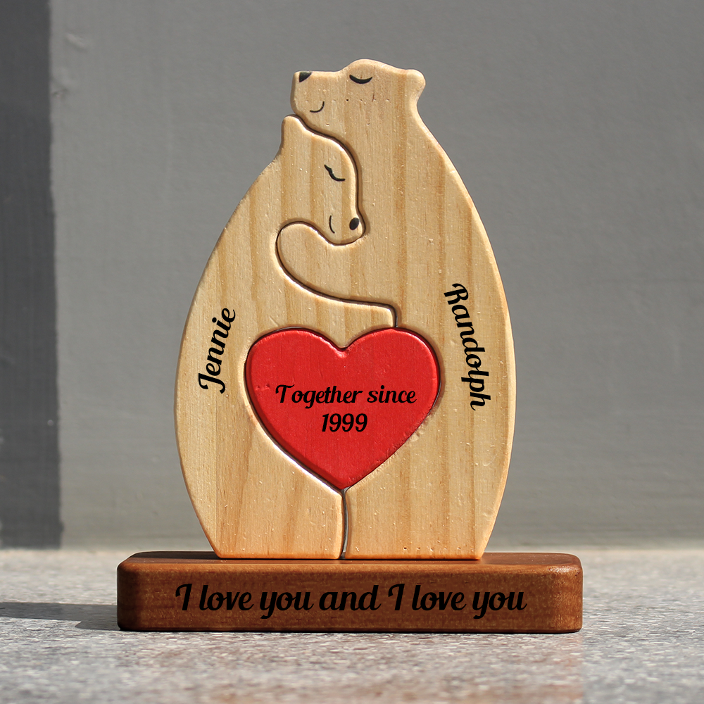 Personalized Wooden Bears Couple Wooden - Puzzle Wooden Bears Family - Wooden Pet Carvings