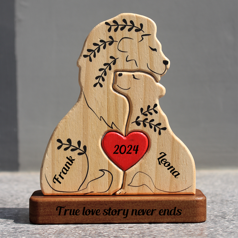 Married Lion Family Wooden Family - Puzzle Wooden Family - Wooden Pet Carvings