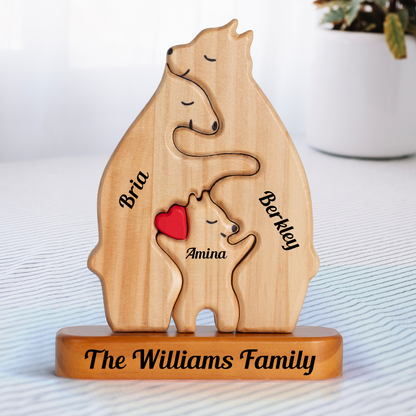 Personalized Wooden Bears Family With Hearts - Puzzle Wooden Bears Family - Wooden Pet Carvings