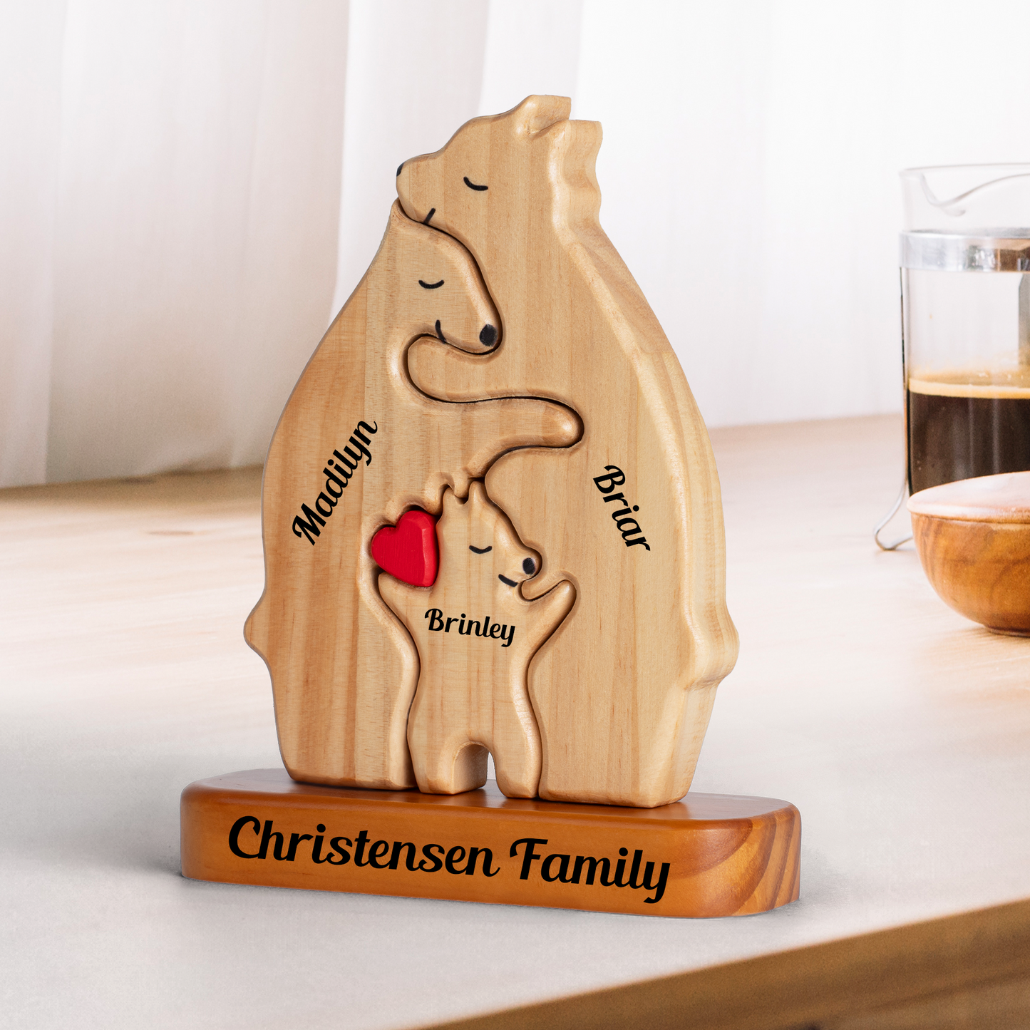 Full Size Personalized Wooden Bears Family - Puzzle Wooden Bears Family - Wooden Pet Carvings