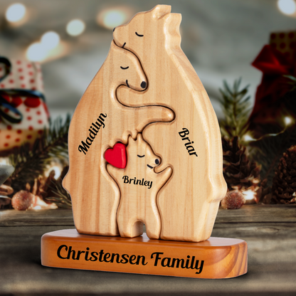 Personalized Wooden Bears Family With Hearts - Puzzle Wooden Bears Family - Wooden Pet Carvings