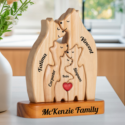 Big Size Wooden Bears Family - Puzzle Wooden Bears Family - Wooden Pet Carvings