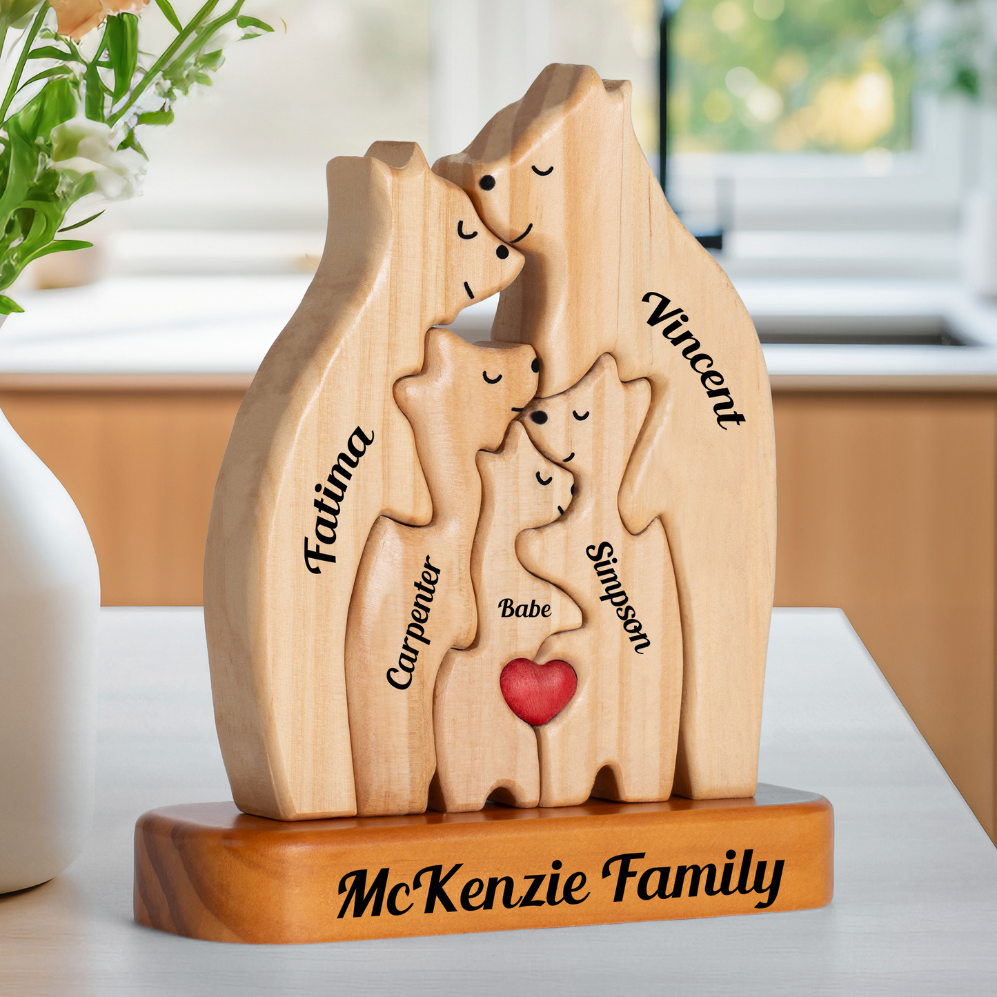 Personalized Wooden Bears Family, Bear Shaped Wood Puzzle with Custom Name- Gift for Mother's Day, Thanksgiving, Christmas