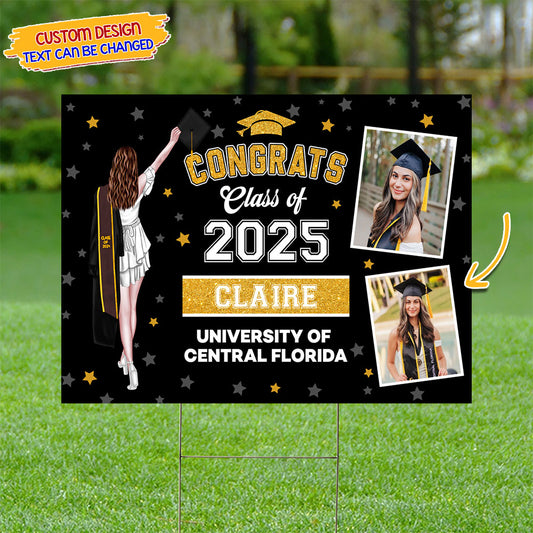 Gliter Style Class Of 2025 Graduate, Graduation Gift - Personalized Graduation Lawn Sign With Stake