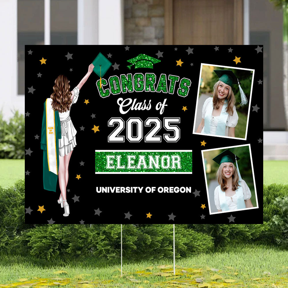 Gliter Style Class Of 2025 Graduate, Graduation Gift - Personalized Graduation Lawn Sign With Stake