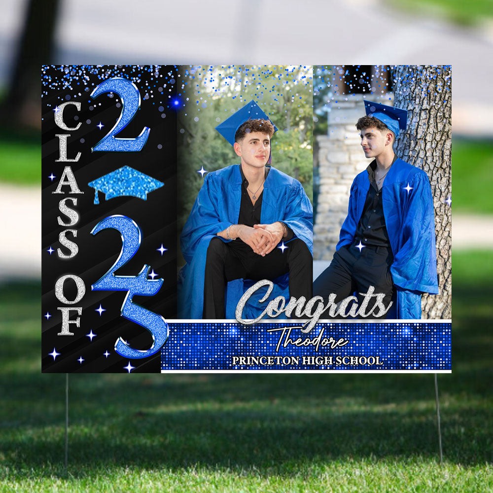 Custom Graduation 2025 Yard Sign with Metal H-Stake - Personalized Graduation Lawn Sign - Class of 2025