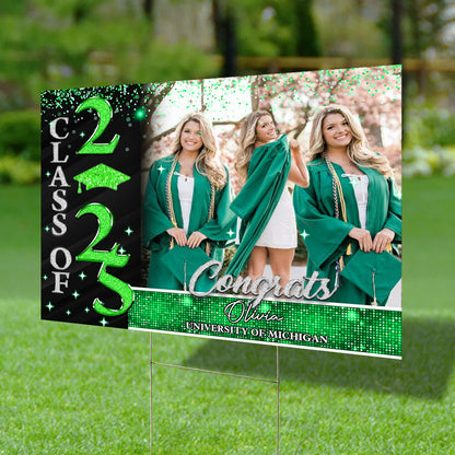 Custom Graduation 2025 Yard Sign with Metal H-Stake - Personalized Graduation Lawn Sign - Class of 2025