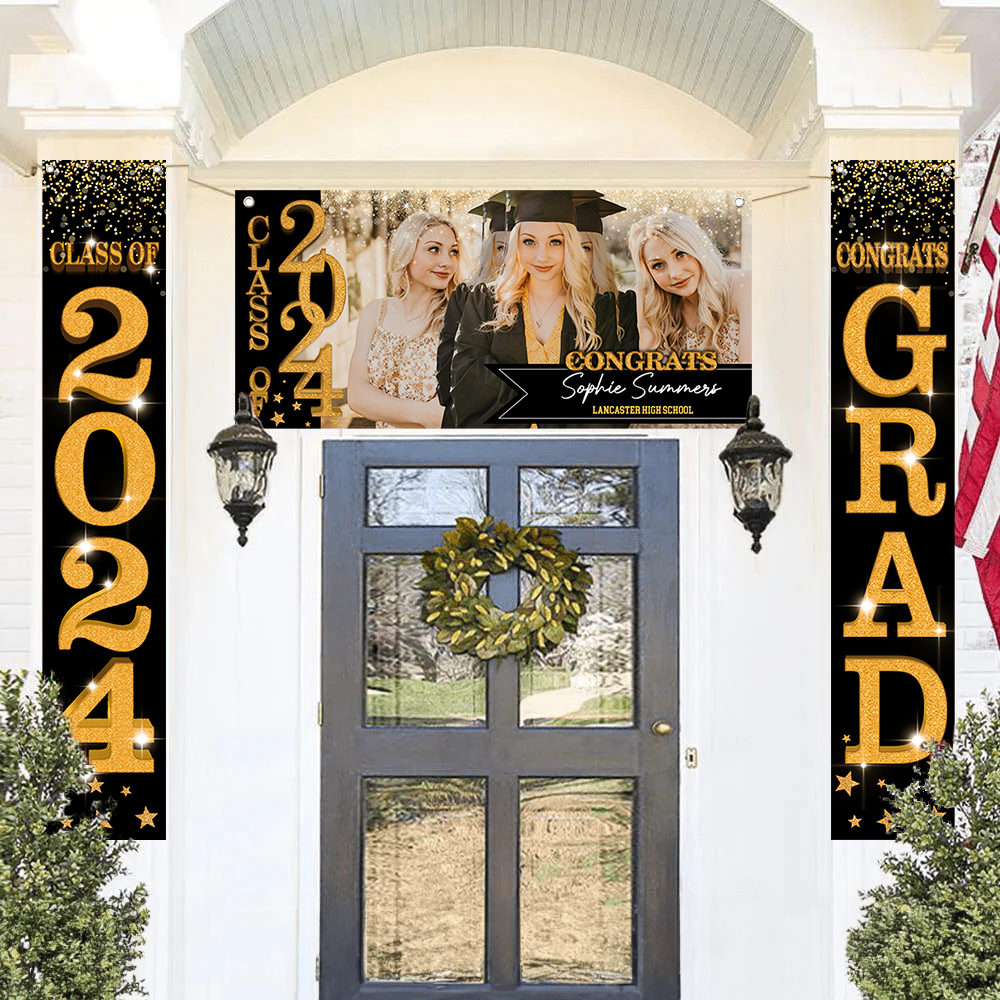 Congratulations Graduation Banner 3 Piece Set - Door Banner 2024 With Pictures Class of 2024