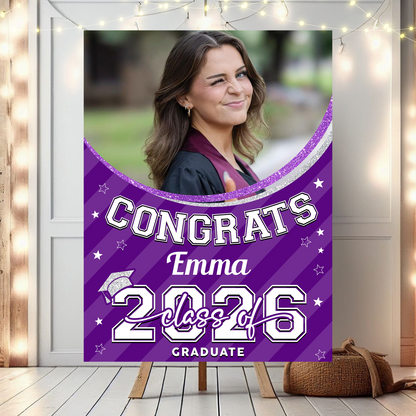 Class Of 2026 Welcome Sign - Custom Photo Grad Party Sign - Personalized Graduation Decoration