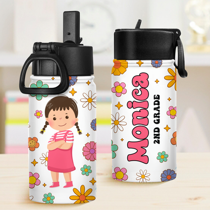 Personalized Name Water Bottle With Straw Lid - Custom Name Kids Bottle - Back To School Gifts for Kids - Drinking Bottle