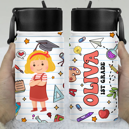 Personalized Name Water Bottle With Straw Lid - Custom Name Kids Bottle - Back To School Gifts for Kids - Drinking Bottle