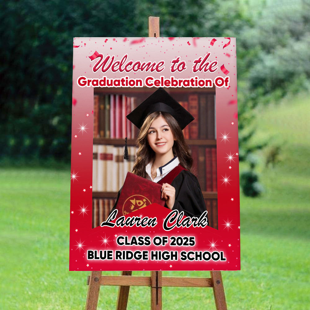 Custom Class Of 2025 Red Star - Graduation Party Welcome Sign - Custom Photo Grad Party Sign - Personalized Graduation Decoration - Graduation Poster