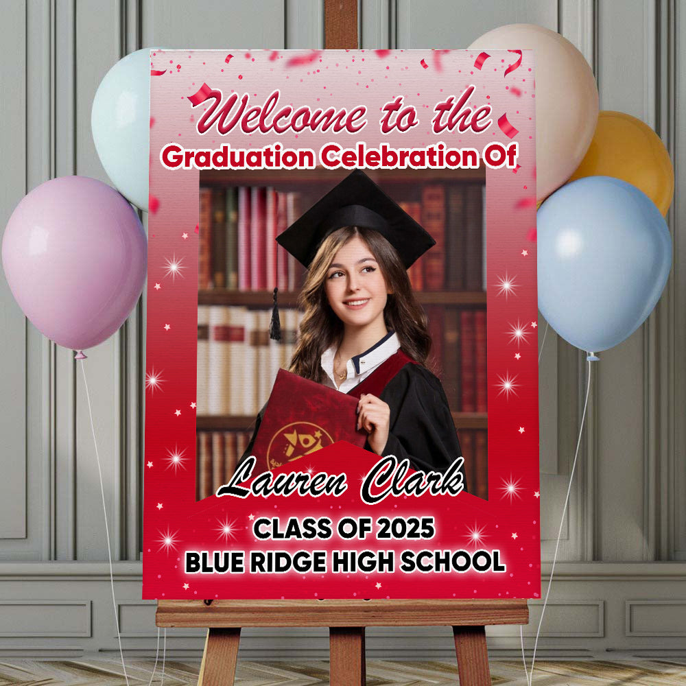 Custom Class Of 2025 Red Star - Graduation Party Welcome Sign - Custom Photo Grad Party Sign - Personalized Graduation Decoration - Graduation Poster