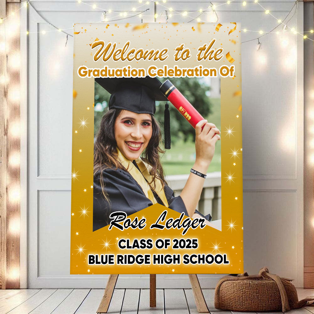 Custom Class Of 2025 Red Star - Graduation Party Welcome Sign - Custom Photo Grad Party Sign - Personalized Graduation Decoration - Graduation Poster