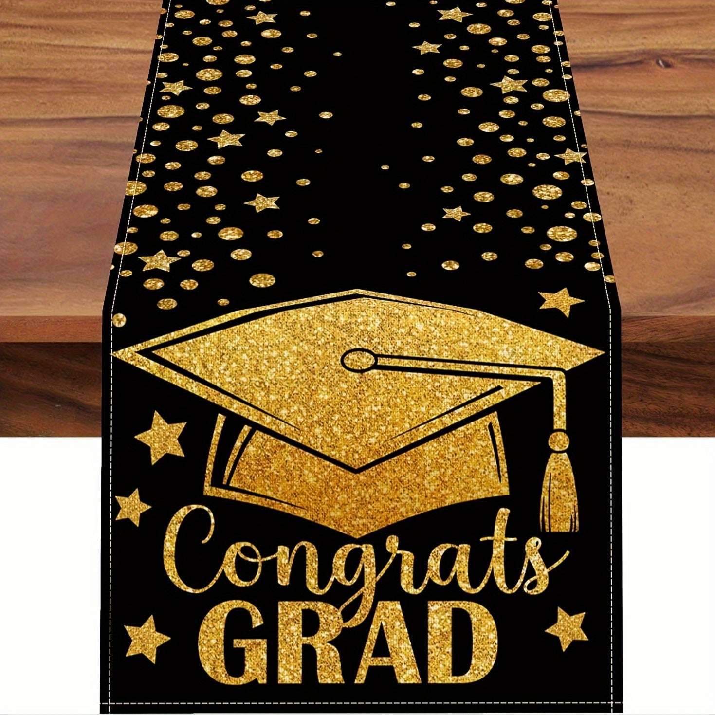 Graduation Black and Gold Star Tablecloth Dining Table Runner Home Decoration