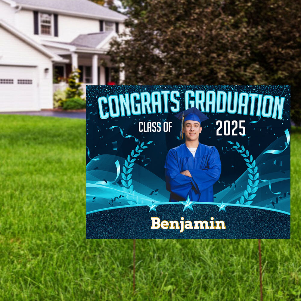 Glitter Star Congrats Class Of 2025, Graduation Gift - Personalized Graduation Lawn Sign With Stake