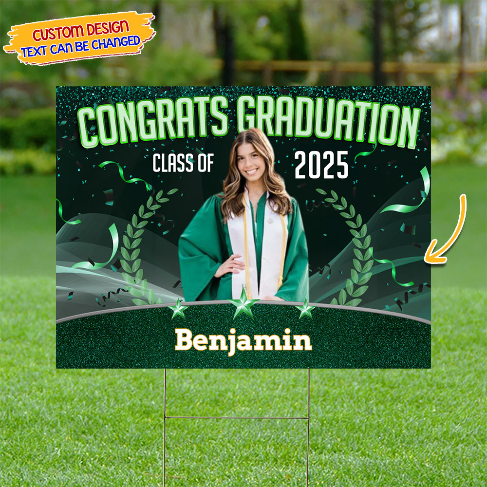 Glitter Star Congrats Class Of 2025, Graduation Gift - Personalized Graduation Lawn Sign With Stake