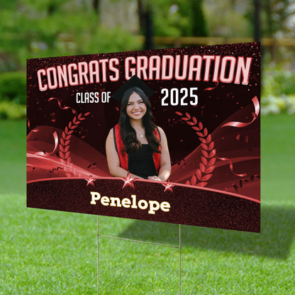 Glitter Star Congrats Class Of 2025, Graduation Gift - Personalized Graduation Lawn Sign With Stake