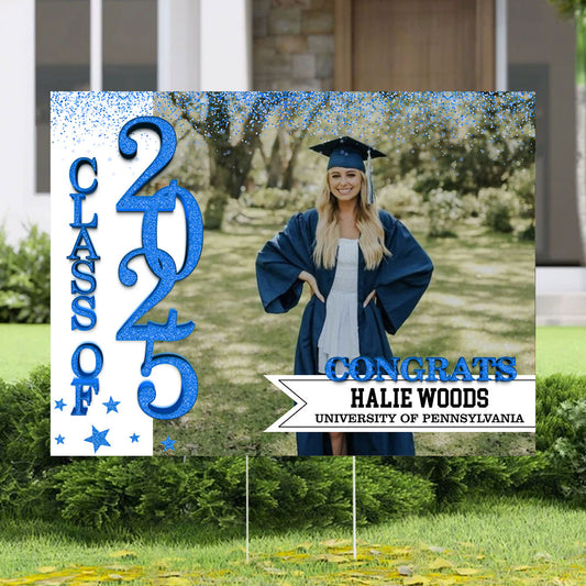 Personalized Graduation Lawn Sign With Stake, Gold Class Of 2025, Graduation Gift