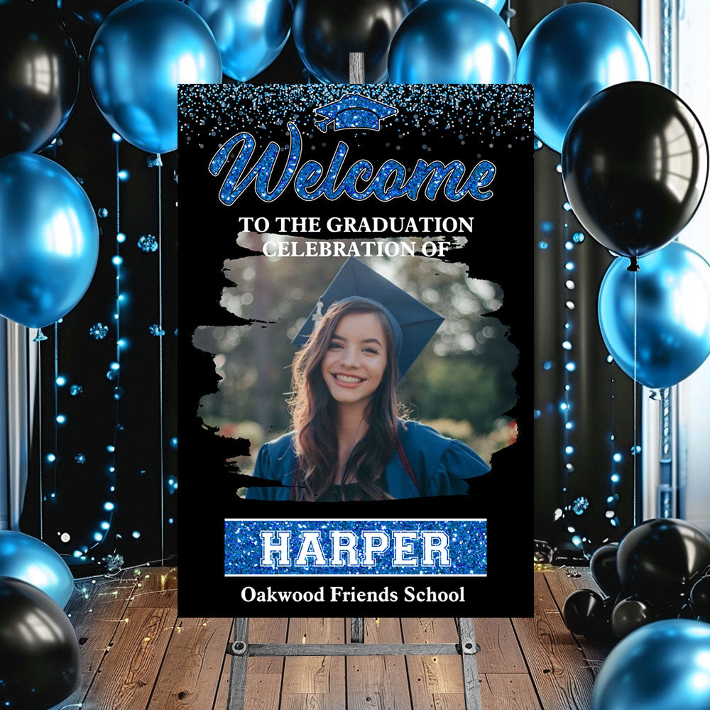 Congrats Graduation Class Of 2025 - Graduation Party Welcome Sign - Custom Photo Grad Party Sign - Personalized Graduation Decoration