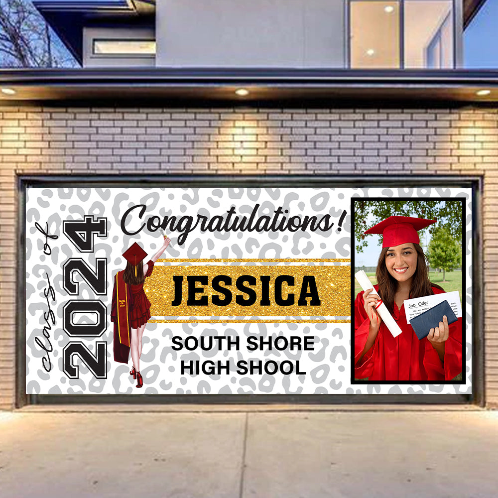 Leopard Styles 2024 Congratulations Class Of 2024 - Graduation Garage Door Decorations, Single Garage, Garage Door Banner Covers - Garage Door Banner Decorations