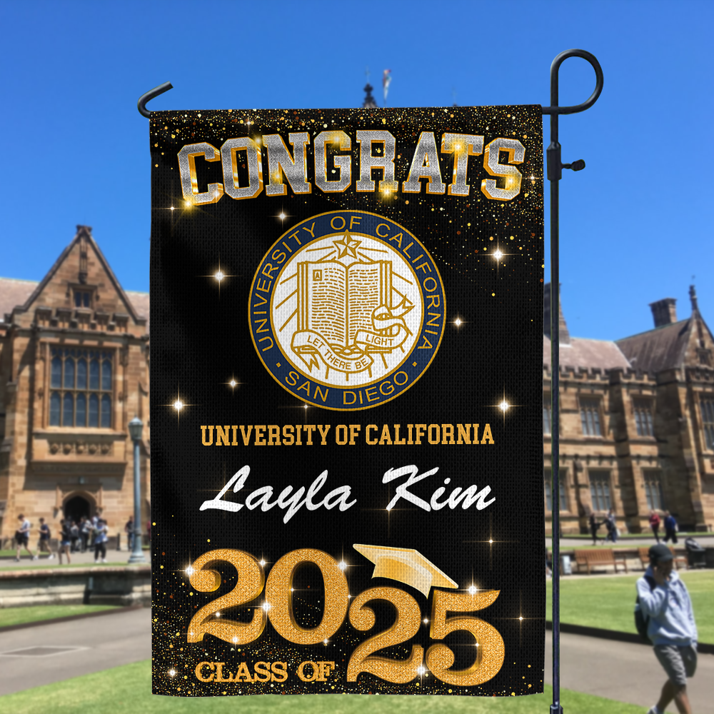 Custom School Logo Class Of 2025 Glitter Graduation Garden Flag, Perfect Gift for Graduates - Graduation Decoration