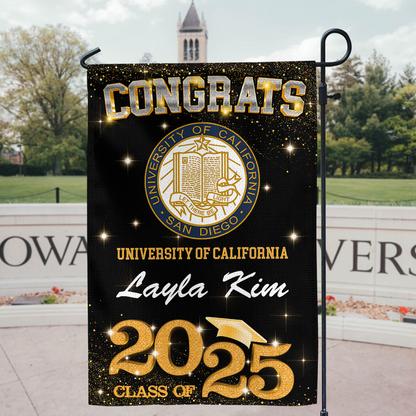 Custom School Logo Class Of 2025 Glitter Graduation Garden Flag, Perfect Gift for Graduates - Graduation Decoration