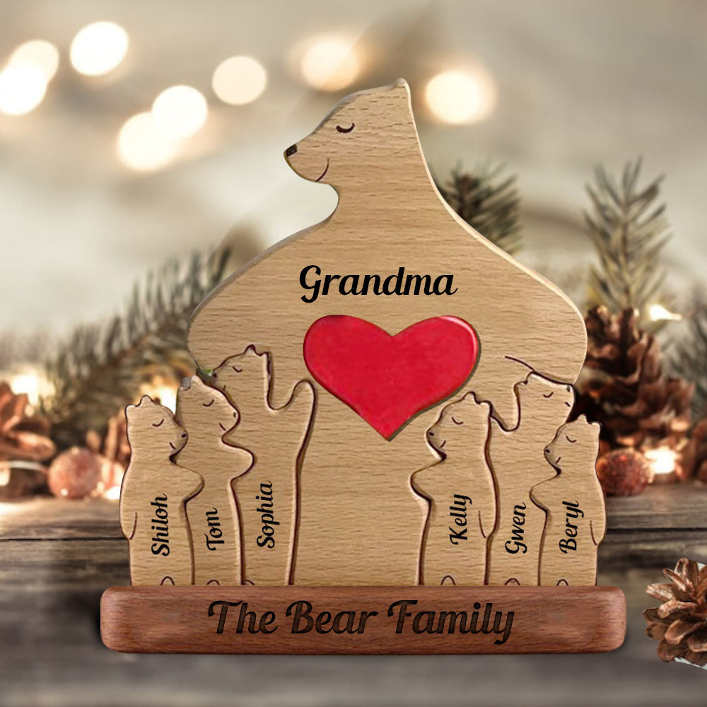 Wooden Bear Love Dad Mom Grandma - Puzzle Wooden Bears Family - Wooden Pet Carvings