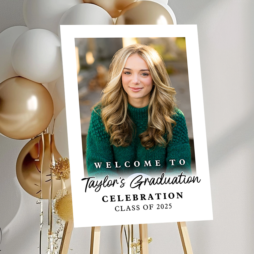 Custom Class Of 2026 White Background- Graduation Party Welcome Sign - Custom Photo Grad Party Sign - Personalized Graduation Decoration - Graduation Poster