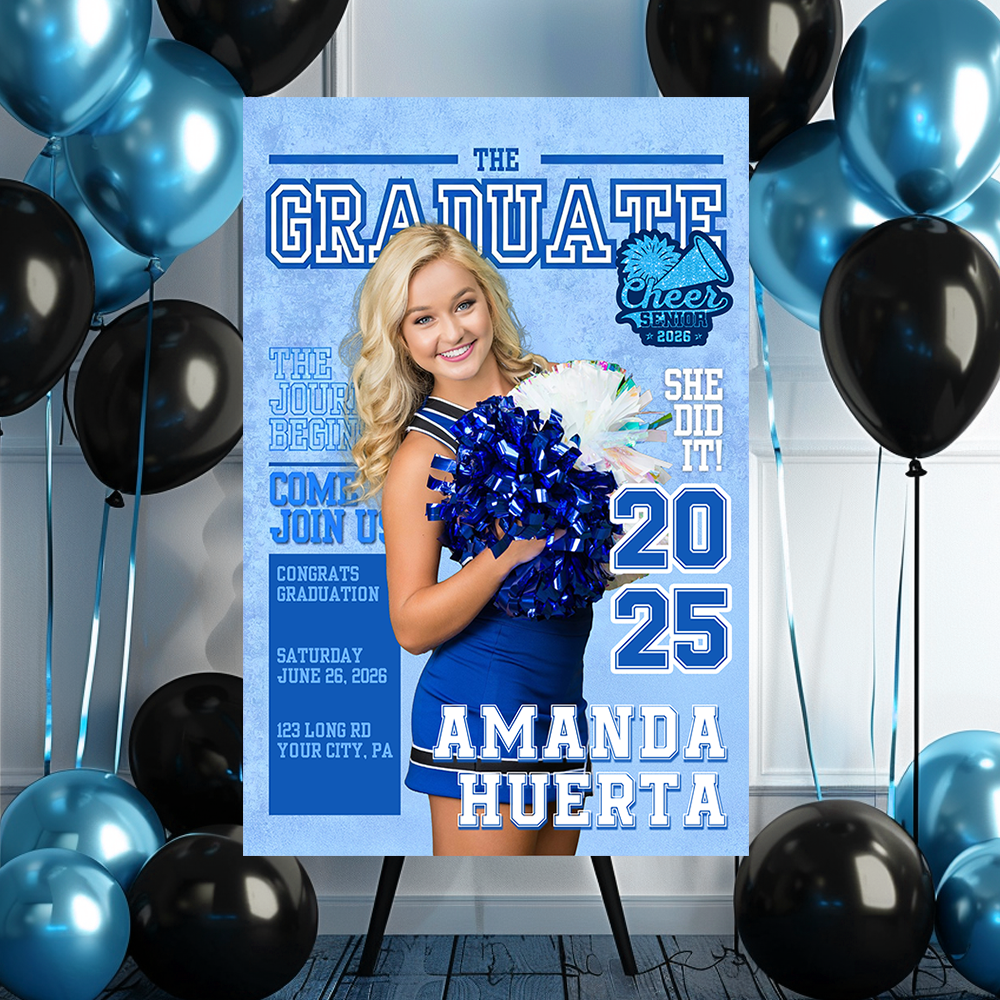 Cheerleading Class Of 2026 Welcome Sign - Custom Photo Grad Party Sign - Personalized Graduation Decoration