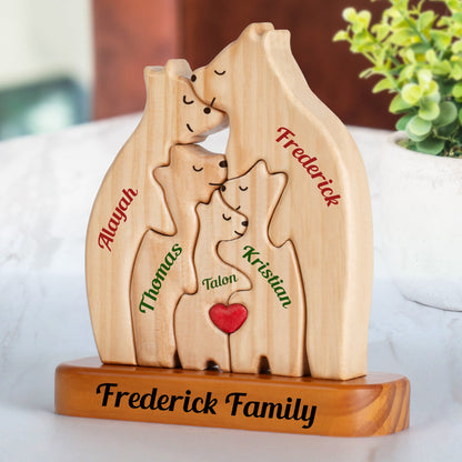 Colorful Name Wooden Bears Family, Bear Shaped Wood Puzzle with Custom Name -  Thanksgiving, Christmas