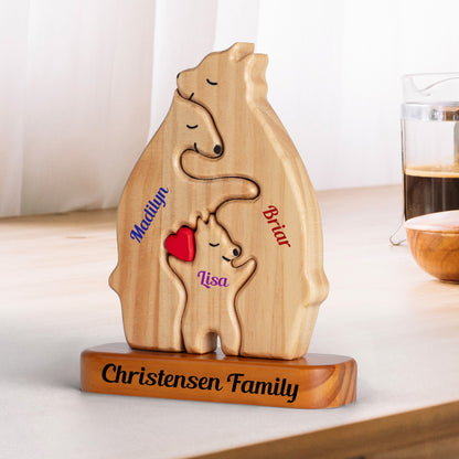 Colorful Name Wooden Bears Family, Bear Shaped Wood Puzzle with Custom Name -  Thanksgiving, Christmas