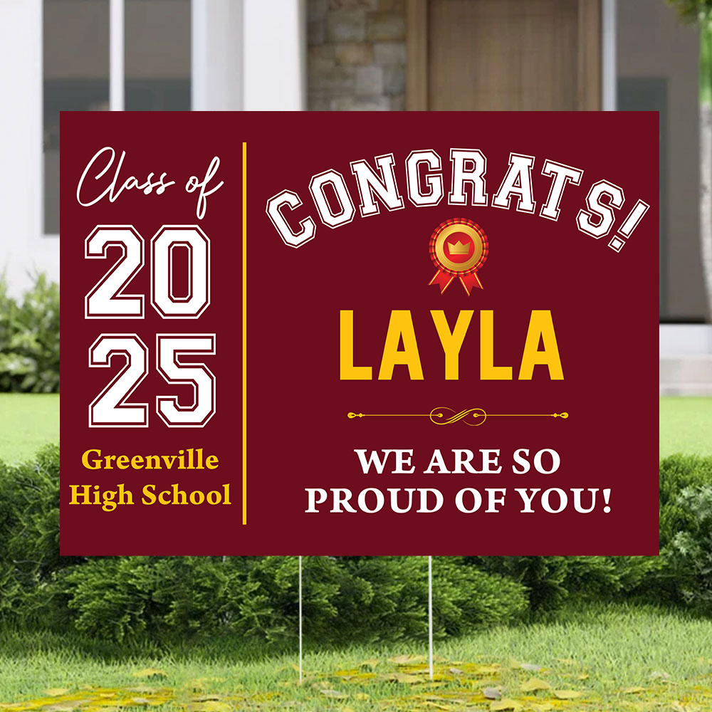 School Color Star Congrats Class Of 2025, Graduation Gift - Personalized Graduation Lawn Sign With Stake