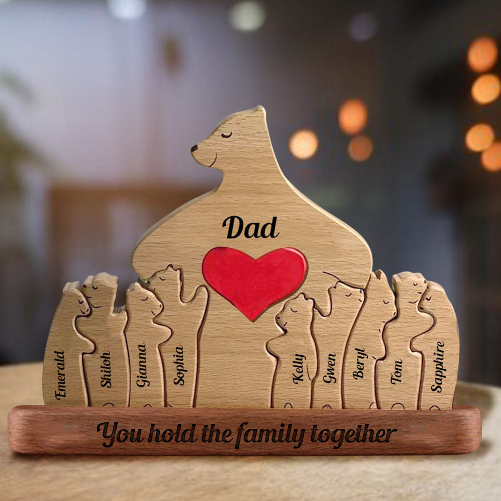 Wooden Bear Love Dad Mom Grandma - Puzzle Wooden Bears Family - Wooden Pet Carvings